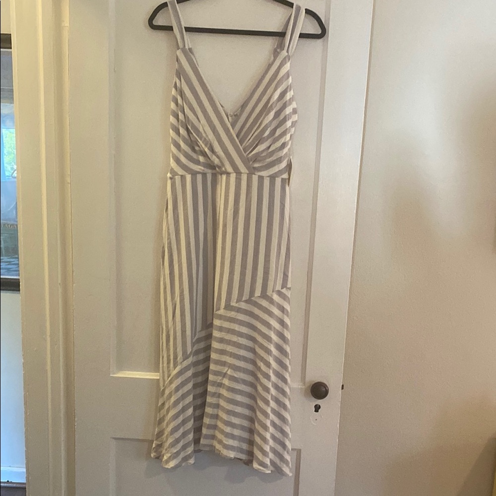 Altar’d State Striped Cream and Gray Maxi Dress